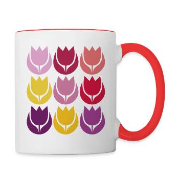 Tulipes printanières - Mug contrasté - blanc/rouge - Droite