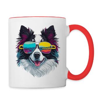 Hund Border Collie cool süß - Tasse zweifarbig - Weiß/Rot - Rechts