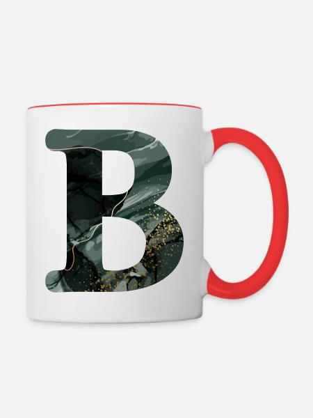 Grün marmorierter Buchstabe b - Tasse zweifarbig - Weiß/Rot