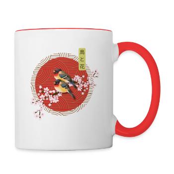 Aesthetic Japanese Art Birds with Sakura - Contrasting Mug - white/red - Right