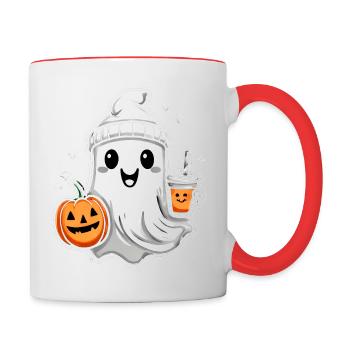 Fantôme mignon : Ami fantôme mignon avec citrouille - Mug contrasté - blanc/rouge - Droite