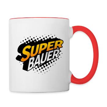 Super Bauer - lustiges Shirt für tolle Landwirte - Tasse zweifarbig - Weiß/Rot - Rechts