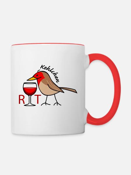 Rotkehlchen mit Rotwein (a) - Tasse zweifarbig - Weiß/Rot