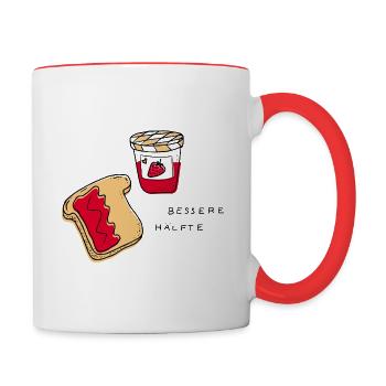 Bessere Hälfte | PBJ | Jelly | Partnerlook - Tasse zweifarbig - Weiß/Rot - Rechts