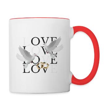 Love Pigeon Rings Wedding Rings Wedding Couple Marriage - Contrasting Mug - white/red - Right