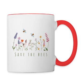 Save the Bees | Abeilles Fleurs sauvages Abeilles Animaux - Mug contrasté - blanc/rouge - Droite