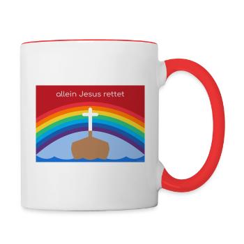 Allein Jesus rettet –Christliches Regenbogen-Motiv - Tasse zweifarbig - Weiß/Rot - Rechts