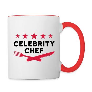 Chef célèbre (cinq étoiles, fourchette, couteau) - Mug contrasté - blanc/rouge - Droite