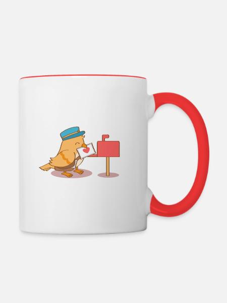 Süße Birdy Postman Liebesbrief - Tasse zweifarbig - Weiß/Rot