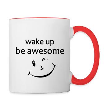 Yoga Shirt, Motivation, lächeln, wake up - Tasse zweifarbig - Weiß/Rot - Rechts