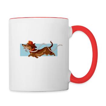 Dackel Dachshund Wiener Weiner Hund Feuerwehr süß - Tasse zweifarbig - Weiß/Rot - Rechts