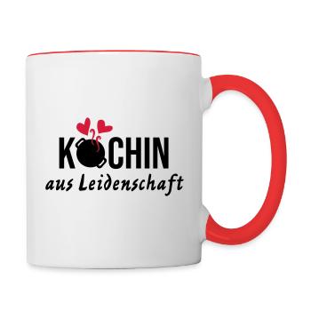 Köchin Leidenschaft Liebe Topf Herzen Kochen Gril - Tasse zweifarbig - Weiß/Rot - Rechts