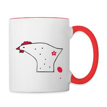 Lustiges Huhn beim Eierlegen - Tasse zweifarbig - Weiß/Rot - Rechts