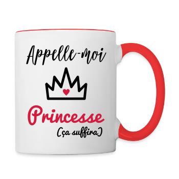 Appelle-moi princesse - Mug contrasté - blanc/rouge - Droite