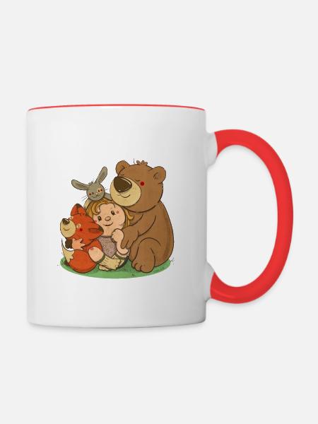 kleines mädchen mit tierischen freunden - Tasse zweifarbig - Weiß/Rot