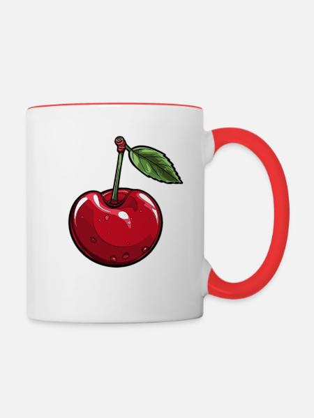 Eine Kirsche - Tasse zweifarbig - Weiß/Rot