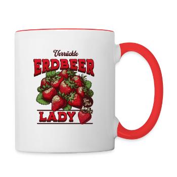 Verrückte Erdbeer Lady - Tasse zweifarbig - Weiß/Rot - Rechts