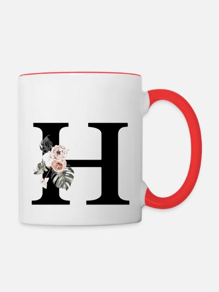 Tropischer Blumenbuchstabe H - Tasse zweifarbig - Weiß/Rot