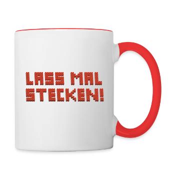 Bügelperlen Motiv "Lass mal stecken" - Tasse zweifarbig - Weiß/Rot - Rechts