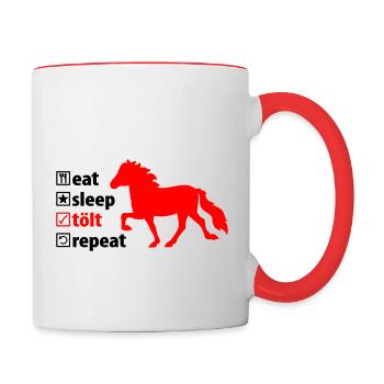 Islandpferd eat-sleep-tölt-repeat - Tasse zweifarbig - Weiß/Rot - Rechts