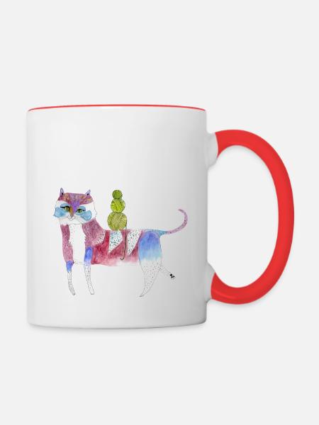 Funky Katze - Tasse zweifarbig - Weiß/Rot