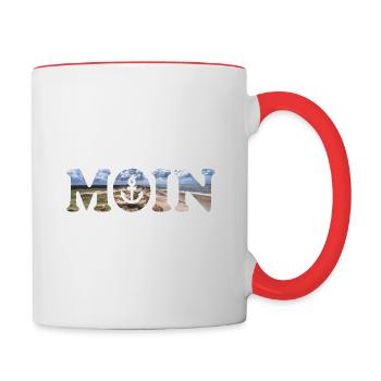 Moin sagt man in Norddeutschland - Contrasting Mug - white/red - Right