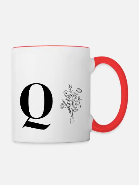 Minimalistisches Blumenmuster - Tasse zweifarbig - Weiß/Rot