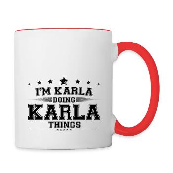 Je suis Karla en train de faire des choses Karla - Mug contrasté - blanc/rouge - Droite