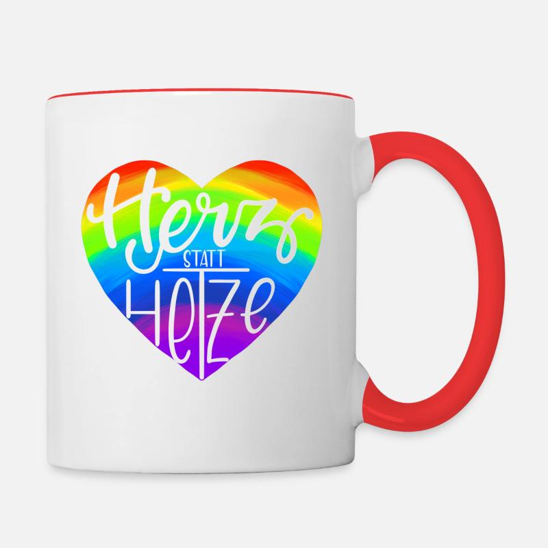 Herz statt Hetze | bunt - Tasse zweifarbig - Weiß/Rot