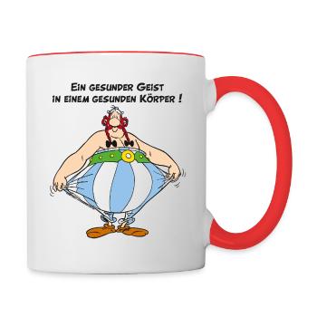 Obelix: Ein gesunder Geist, in einem Gesunden Kör - Tasse zweifarbig - Weiß/Rot - Rechts