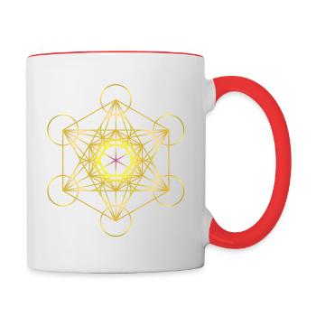 Metatrons Würfel in Gold mit rosa Mitte - Tasse zweifarbig - Weiß/Rot - Rechts