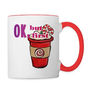 First hot chocolate cocoa xmas drink Schokolade - Contrasting Mug - white/red - Right
