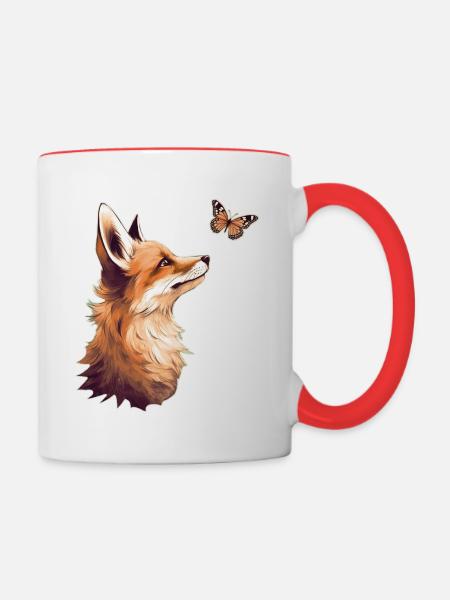 Fuchs mit Schmetterling - Tasse zweifarbig - Weiß/Rot