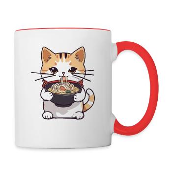 CHAT QUI MANGE UN RAMEN - Mug contrasté - blanc/rouge - Droite
