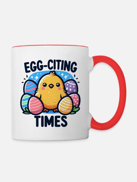 Lustiges Oster-Design - Eier-Zitier-Zeiten - Tasse zweifarbig - Weiß/Rot