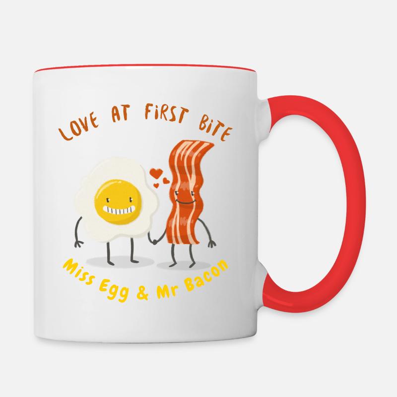Love at first bite Bacon & egg funny design - Contrasting Mug - white/red
