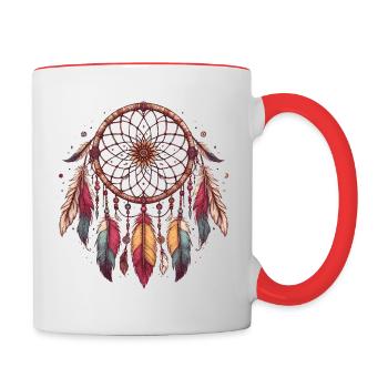 Dreamcatcher Feathers Spiritual Indian Jewelry - Contrasting Mug - white/red - Right