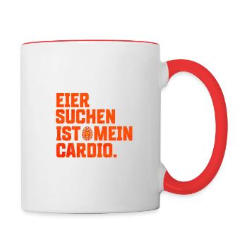 Lustiger Osterspruch - Eiersuche ist mein Cardio - Tasse zweifarbig - Weiß/Rot - Rechts