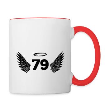 Number 79 Angel - 79th Birthday Wings - Contrasting Mug - white/red - Right