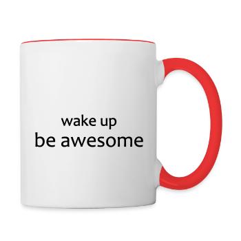 Yoga Shirt, Sport Shirt, Motivation, Wach auf - Tasse zweifarbig - Weiß/Rot - Rechts