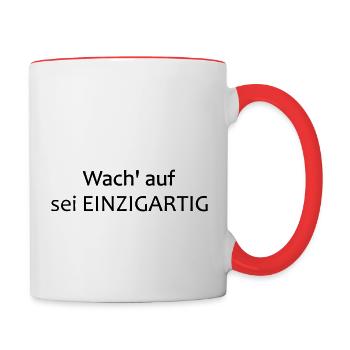 Motivations Shirt, Yoga Shirt, sein Einzigartig - Tasse zweifarbig - Weiß/Rot - Rechts