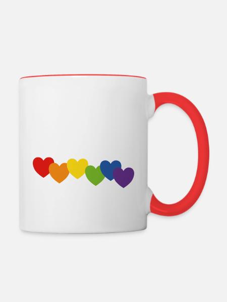 Herzen Regenbogenfarben - Tasse zweifarbig - Weiß/Rot