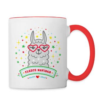 Lama Weihnachtspullover Weihnachtsgeschenk Alpaka - Tasse zweifarbig - Weiß/Rot - Rechts