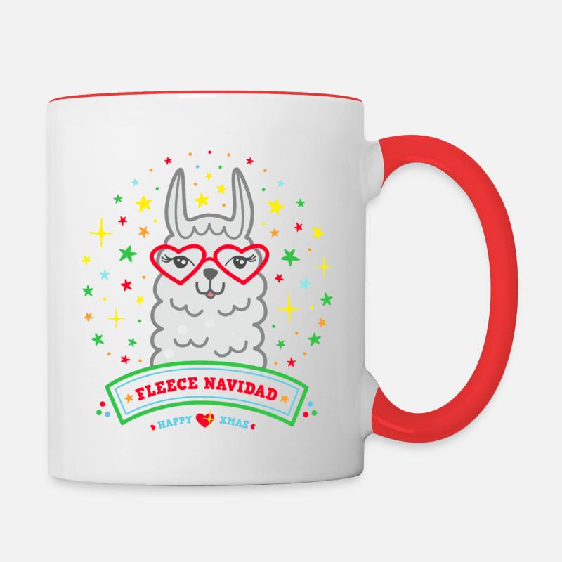 Lama Weihnachtspullover Weihnachtsgeschenk Alpaka - Tasse zweifarbig - Weiß/Rot