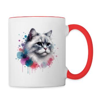 Aquarell Katzenkopf - Tasse zweifarbig - Weiß/Rot - Rechts