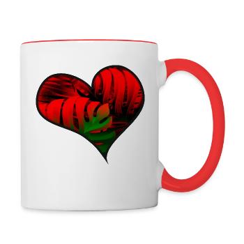 Heart with Glowing Monstera Fern Leaves Copy - Contrasting Mug - white/red - Right