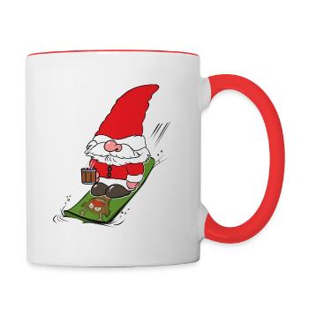 Weihnachtsmännchen Snowboard - Tasse zweifarbig - Weiß/Rot - Rechts