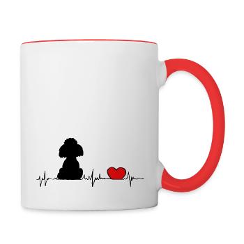 Pudel Herz Frequenz - heartbeat schwarzer Pudel - Tasse zweifarbig - Weiß/Rot - Rechts