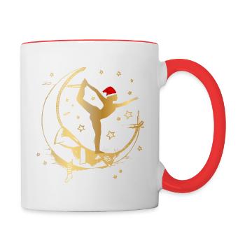 Yoga Shirt Weihnachten Mond Tänzer Natarajasana - Tasse zweifarbig - Weiß/Rot - Rechts