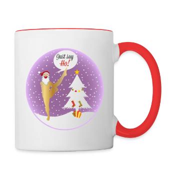 Yoga Shirt Weihnachten Say Ho Nikolaus Santa Claus - Tasse zweifarbig - Weiß/Rot - Rechts